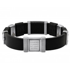 БРАСЛЕТ "АЛЕКСАНДР НЕВСКИЙ И НИКОЛАЙ ЧУДОТВОРЕЦ" ИЗ БЕЛОГО ЗОЛОТА И КОЖИ