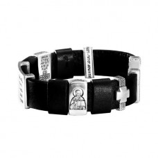 БРАСЛЕТ "АЛЕКСАНДР НЕВСКИЙ И НИКОЛАЙ ЧУДОТВОРЕЦ" ИЗ КОЖИ И СЕРЕБРА