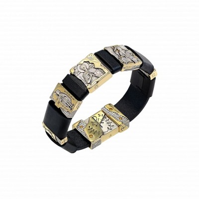 БРАСЛЕТ "СВЯТЫЕ ВОИНЫ" ИЗ КОЖИ И ЗОЛОТА