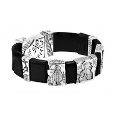 БРАСЛЕТ "СВЯТЫЕ ВОИНЫ" ИЗ КОЖИ И СЕРЕБРА