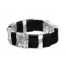 БРАСЛЕТ "СВЯТЫЕ ВОИНЫ" ИЗ КОЖИ И СЕРЕБРА