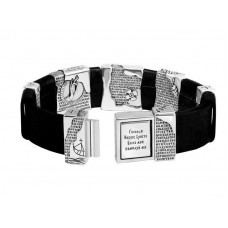 БРАСЛЕТ "СВЯТЫЕ ВОИНЫ" ИЗ КОЖИ И СЕРЕБРА