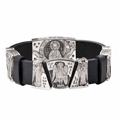БРАСЛЕТ "АРХАНГЕЛЫ" ИЗ КОЖИ И СЕРЕБРА