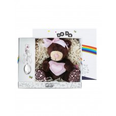 Набор детский 'Мишка': игрушка и ложка посеребренный с с эмалью, розовый