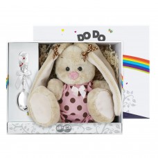 Набор детский 'Зайка': игрушка и ложка посеребренный с эмалью, розовый