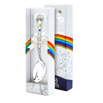 Ложка детская DODO 'Машинка' с позолотой и с эмалью (Серебро 925)